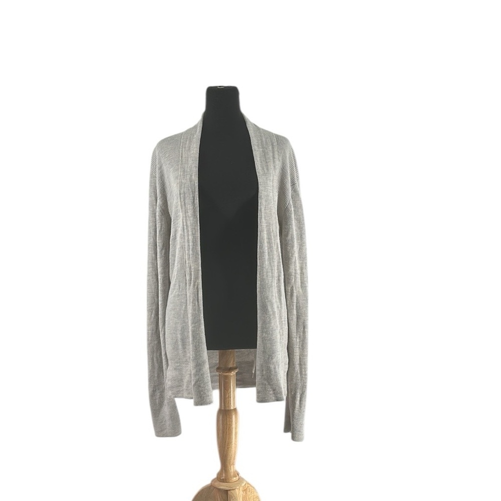 All Saints open front cardigan sweater Light Gray blue Merino wool Knit Sz Lg